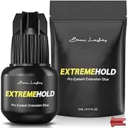 Extreme Strong Hold Professional Eyelash Extension Glue 5ml - Strongest Black Bonding Adhesive for Long Lasting Semi Permanent Individual Lash Extensions - 1-2s Fast Drying / 7-8 Week Retention