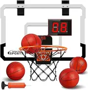 Indoor Mini Basketball Hoop with Electronic Scoreboard - Over The Door Basketball Hoop with 4 Balls, Mini Hoop Door & Wall Office Bedroom Score Basketball Hoop for Kids and Adults