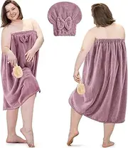 Xtinmee 2 Sets Plus Size Womens Wrap Towel with Hair Towel Bath Towel Wrap Shower Dress Towel Spa Wraps for Women's Bathrobe (Purple)