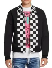 DSQUARED2 Checkerboard Zip-Front Jacket , Black, Size 48