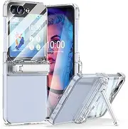 Designed for Samsung Galaxy Z Flip 6 Case with Hinge Protection & Foldable Kickstand (Built-in Screen Protector) Protective Phone Case Clear Cover for Z Flip 6 5G (Crystal)