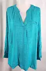 New Cynthia Rowley Womens Pullover Blouse Teal Blue White Rayon 3X