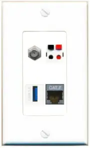 [4 Ports] CAT7 COAX SPEAKER USB-3 Wall Plate DecorZ White