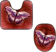 Toilet Lid Cover and U-Shaped Toilet Floor Mat Set of 2 Pieces, Butterfly Insect Flying Wing Toilet Mat Set, Machine Washable Seat Covers Non-Slip Absorbent Rugs