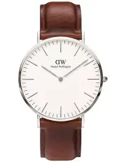 [Daniel Wellington] 40mm Classic St Mawes Leather Watch in Silver
