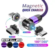 For iPhone Type-C Micro USB Android 360o Charging Cable Magnetic Charger Cord 1M