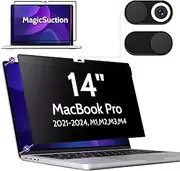 Privacy Screen for MacBook Pro 14 Inch (2021-2024, M1, M2, M3, M4), MagicSuction™ Removable Anti Spy Black Protector, Glare Blue Light Filter for Mac Laptop Computer