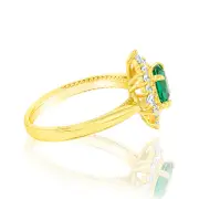 Sterling Silver Gold Plated Nano Emerald And White Zirconia Fancy Ring, Q