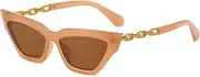 [HAOMAO] Vintage Square Metal Chain Uv400 Gradient Cat Eye Sunglasses For Women And Men Jelly Color Eyewear