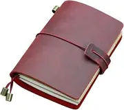 Operitacx Classic Cowhide Notebook Passport Shaped Diary Journal Notepad Leather Notebook for Travel Writing Ideas Sketches Wine Red