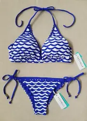 NWT! 2-Pc Set Seafolly Women Tidal Wave Halter Bikini Top & Bottom, US 12