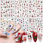 Christmas Girls Nail Art Stickers, Winter Holiday Nail Art Decals, 3D Christmas Nail Self-Adhesive Sticker Design, Maiden Snowflake Bells Elk Penguin Xmas Tree Nail Decal for Women Manicure Decoration