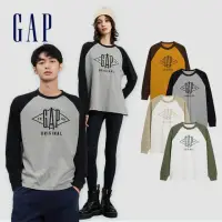 在飛比找momo購物網優惠-【GAP】男女同款 Logo印花圓領長袖上衣-灰色(8412