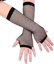 [Generic] 2 Pairs Long Short Fishnet Gloves 80s Goth Punk Rock Fingerless Fishnet Gloves for Club Costume Halloween Party