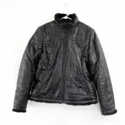 Nicole Miller Women's Plush Faux Fur Reversible Jacket, Black,Small