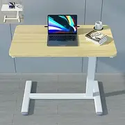AMZYYDS Medical Adjustable Overbed Bedside Table，Portable Desk，Wheels Pneumatic Mobile Standing Desk Laptop Desk Rolling Computer Cart Movable Overbed Table Hospital 80 * 40cm (Primary Colour)