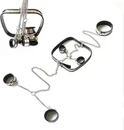BDSM Stainless Steel Chastity Belt Underwear for Women Chastity, Lockable Handcuffs Ankle Cuffs and Collar 4Pcs/Set Sex Bondage Restraints Set SM Toys(100cm/110cm)