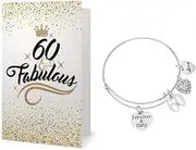 [Infinity Collection] 60th Birthday Charm Bracelet & Card Gift Set, 60th Birthday Gifts for Women, Fabulous & Sixty Stainless Steel Adjustable Bangle, Perfect 60th Birthday Gift Ideas
