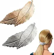 Vintage Leaf Hair Barrettes,2 PCS Vintage Barrettes Alloy Leaf Hair Barrette Feather Hair Clip Ponytail Holder Clip Decorative Hair Clips for Women and Girls