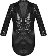 [Riismen] Kids Boys Shiny Sequins Tailcoat Jacket Swallowtail Tuxedo Blazer Wedding Birthday Party Costume
