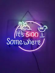 It's 5:00 Somewhere Palm Tree Acrylic 17"x14" Neon Light Sign Lamp With Dimmer