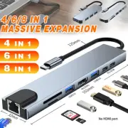 8/6/4-in-1 USB-C Hub Adapter Type-C Hub HDMI For MacBook Pro/Air iPad Pro Laptop