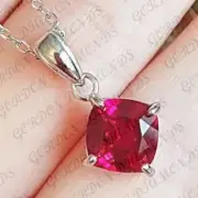 3.00carat Cushion Natural Ruby Solitaire Pendant 18K White Gold Plated No Chain