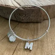 NWOT Alex and Ani Initial Letter "M" Charm Adjustable Shiny Silver Bracelet