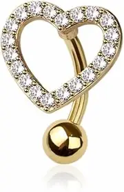 [Pierced Owl] 14GA 316L Stainless Steel CZ Crystal Heart Reverse Belly Button Ring