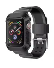 For Apple Watch SE 40mm Black Rugged Armour Silicone Band Strap w/ Bumper Cover