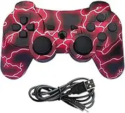 Linkshare wireless controller for ps3, double vibration bluetooth gamepad remote for playstation 3 with Charging Cord (electric red)
