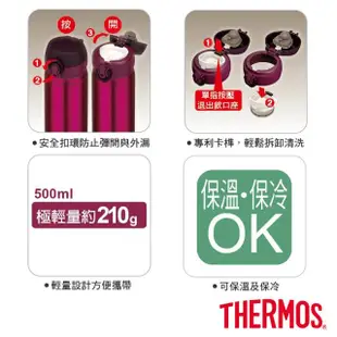 【THERMOS膳魔師】不鏽鋼漸層超輕量彈蓋保溫瓶500ml(JNL-500)