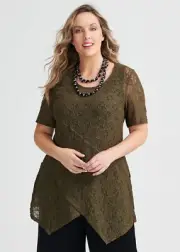 [ TS TAKING SHAPE ] Womens Khaki Lace Top NEW RRP$129.95 | Size S or AU 16