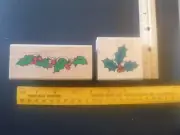 Holly Sprigs - 2 different stamps - Rubber Stamp - Wood Mounted