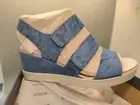 NIB Women's Ecco Wedge Sandals Size 41-10/10.5 Blue Suede Hook/Loop Straps