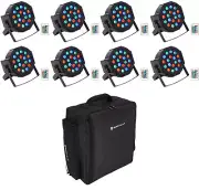 (8) Rockville BATTERY PAR 50 Rechargeable DJ DMX Wash Up-Lights+Remote+Backpack