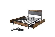 Levede Queen Bed Frame Industrial Storage Drawers