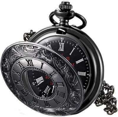Vintage Pocket Watch for Men Roman Numerals Scale Quartz Pocket Watches with Cha