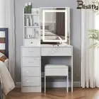 Dressing Table Stool Set Makeup Vanity Desk with Sliding Mirror Storage Drawers