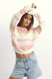 Yellow Stripe Knit Top Long Sleeve Color Block - Size 12M, Women's Jumper