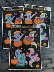 3 Pks - VTG Halloween Static Cling Window Holographic Pumpkins Ghosts . NEW