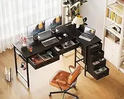 L Shaped Computer Desk with 6 Fabric Drawers & Recessed Power Outlet, Home Office Desk, Corner Desk with Reversible Storage，for Home Office, Bedroom Study Writing Work,126 * 80 * 75.2cm, Black