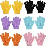 [Irunfast] 6 Pairs Kids Winter Magic Gloves, Warm Children's Gloves Soft Winter Full Finger Kids Gloves for Aged 3-10 Years Old in Winter Daily Cycling, Playing, Travelling, yellow, black, light purple,