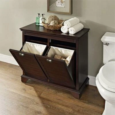 Crosley Dual Laundry Hamper Hidden Dirty Clothes Storage Bathroom Furniture