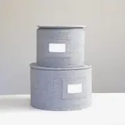 Grey Twill Hard Shell(Tm) Two round China Plates Storage Container with Secure L