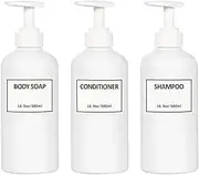 Yeeco Shampoo Bottles Refillable with Pump White Shampoo and Conditioner Pump Bottle Dispenser with Waterproof Labels 16.9oz/500ml 3 Packs, Shampoo Bottles for Bathroom, Kitchen, Hotel