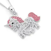 Silver Crystal Unicorn With Pink Mane Pendant in Pink