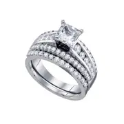 14k White Gold Princess Solitaire Diamond Wedding Bridal Ring Set