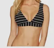 $195 Seafolly Women's Black Stripe Triangle Bikini Swim Top Swimwear USA Size 2