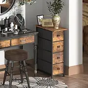 [GiftGo] Narrow Dresser Vertical Slim Dresser Chest of Drawers Skinny Storage Tower for Small Spaces Gaps Closet Bedroom Bathroom Small Fabric Drawer Unit (Rustic Brown, 4 Drawers)
